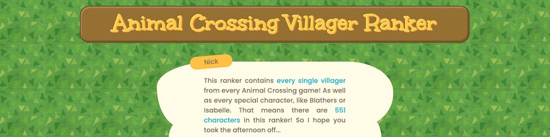 Animal Crossing Villager Ranker